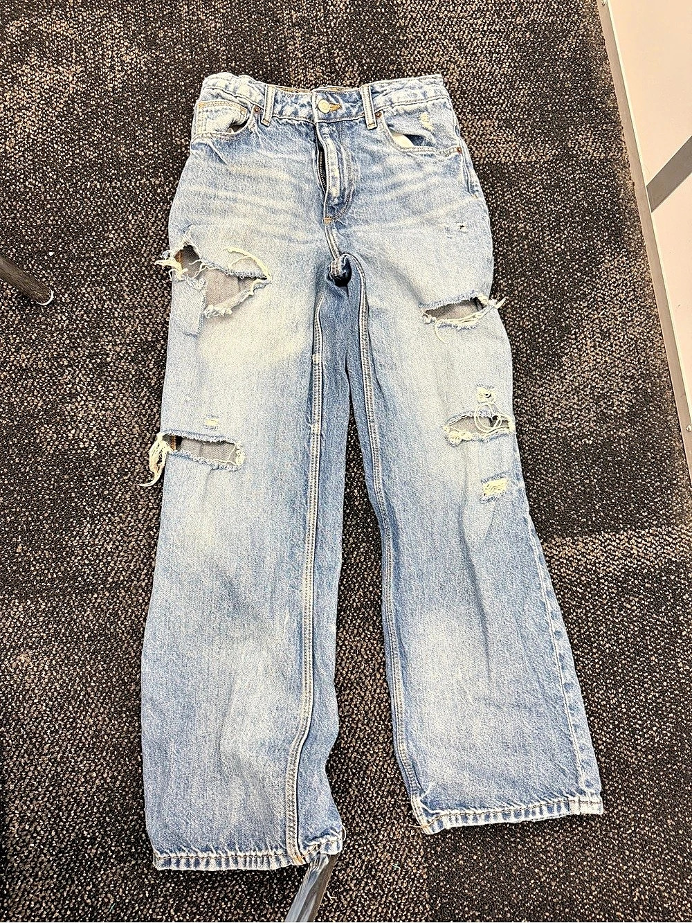 ZARA Distressed Straight Leg Jeans in Blue Size 12-13 Girls